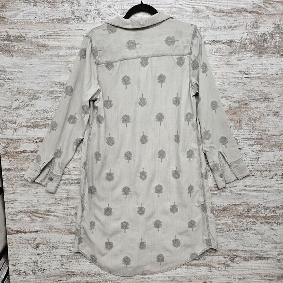 Soft Surroundings Womens M Tunic Dress Gray Feather Embroidered 100% Tencel - Picture 3 of 8